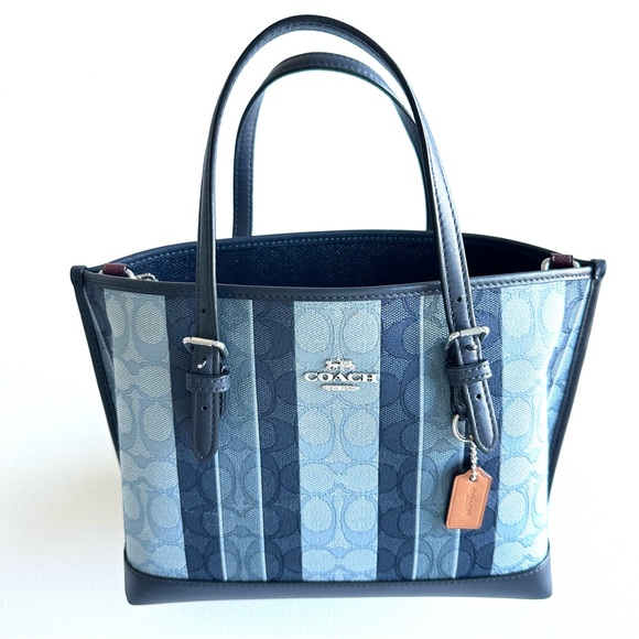 Coach Mollie Tote in Signature Navy and Light Blue Jacquard - Picture 2 of 6